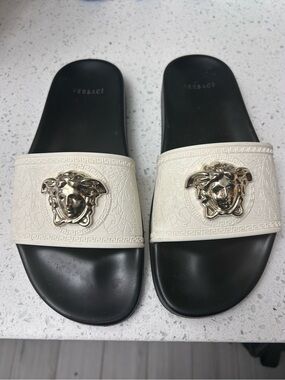 Versace White and Black Medusa Slide Sandals Size 39